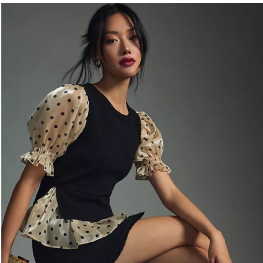 English Factory Polka Dot Peplum Sweater Vest Top Size XS